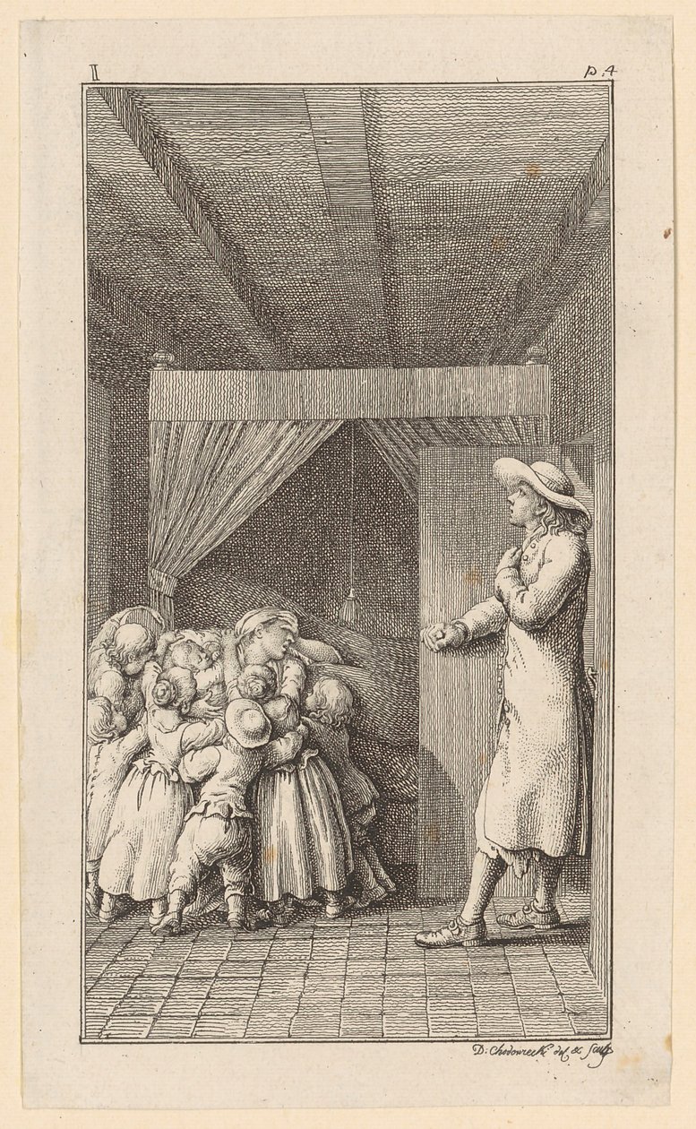 乳児とベッドにいるゲルトルート 作： ダニエル・ニコラウス・チョドヴィエツキ