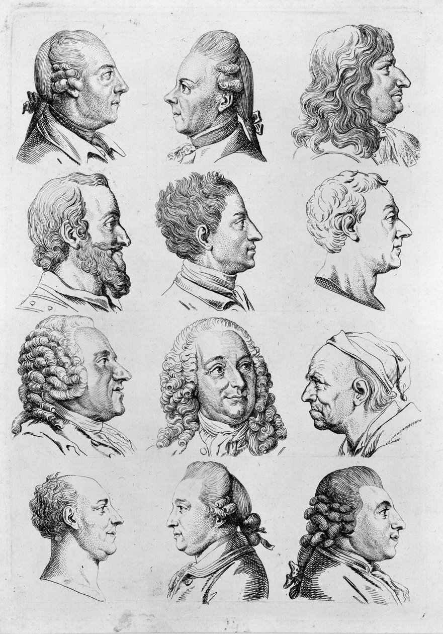 名のない12人の著名人の頭部。ラヴァーターのための『観相学的断章』 作： ダニエル・ニコラウス・チョドヴィエツキ