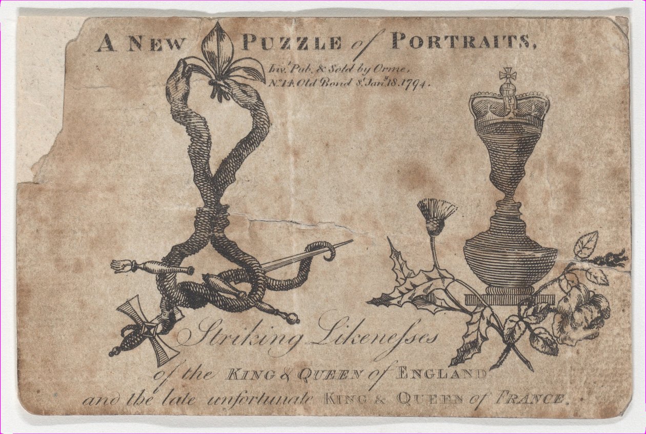 イングランドとフランスの王と王妃のパズルの肖像画、1794 年。 作： ダニエル・オーム