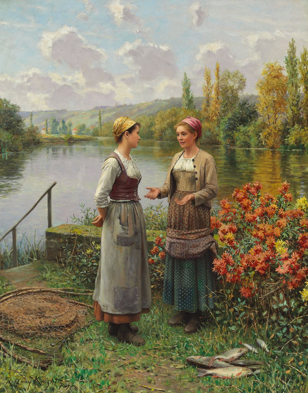 女性 湖 絵画 直筆絵画 女性と湖の風景 装飾額縁付き 絵画 湖の