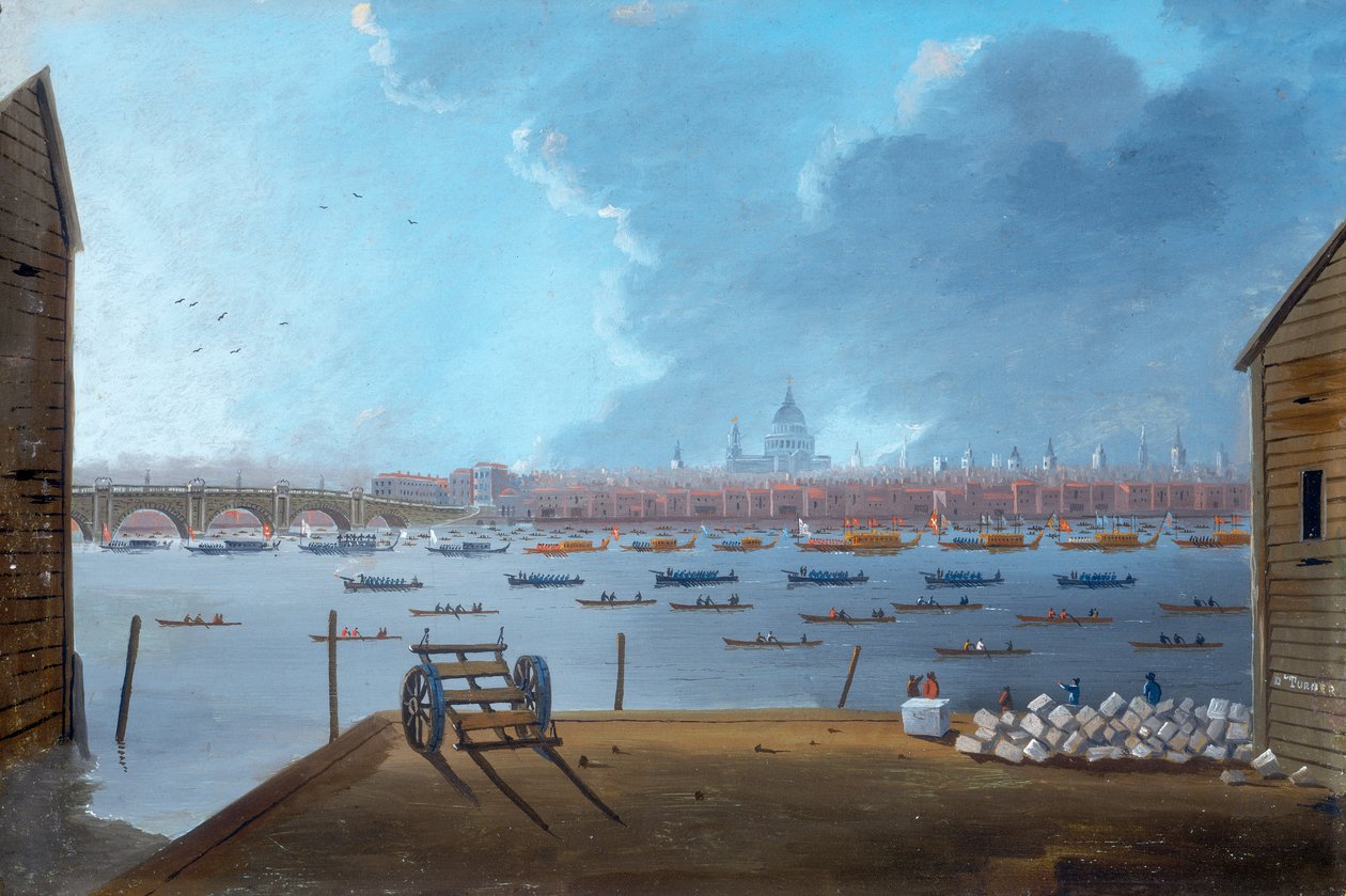 「テムズ川のネルソン卿の葬列」、c1806 作： ダニエル・ターナー