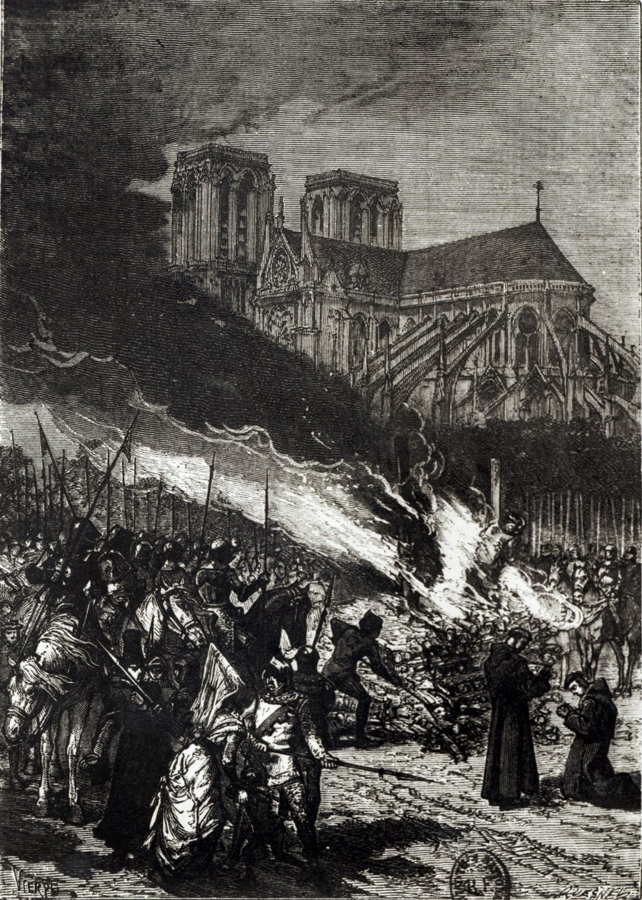テンプル騎士団の炎、「L&39;Histoire de France」のイラスト、ジュールミシュレ（1798-1874） 作： ダニエル・ウラビエタ・ヴィエルジュ