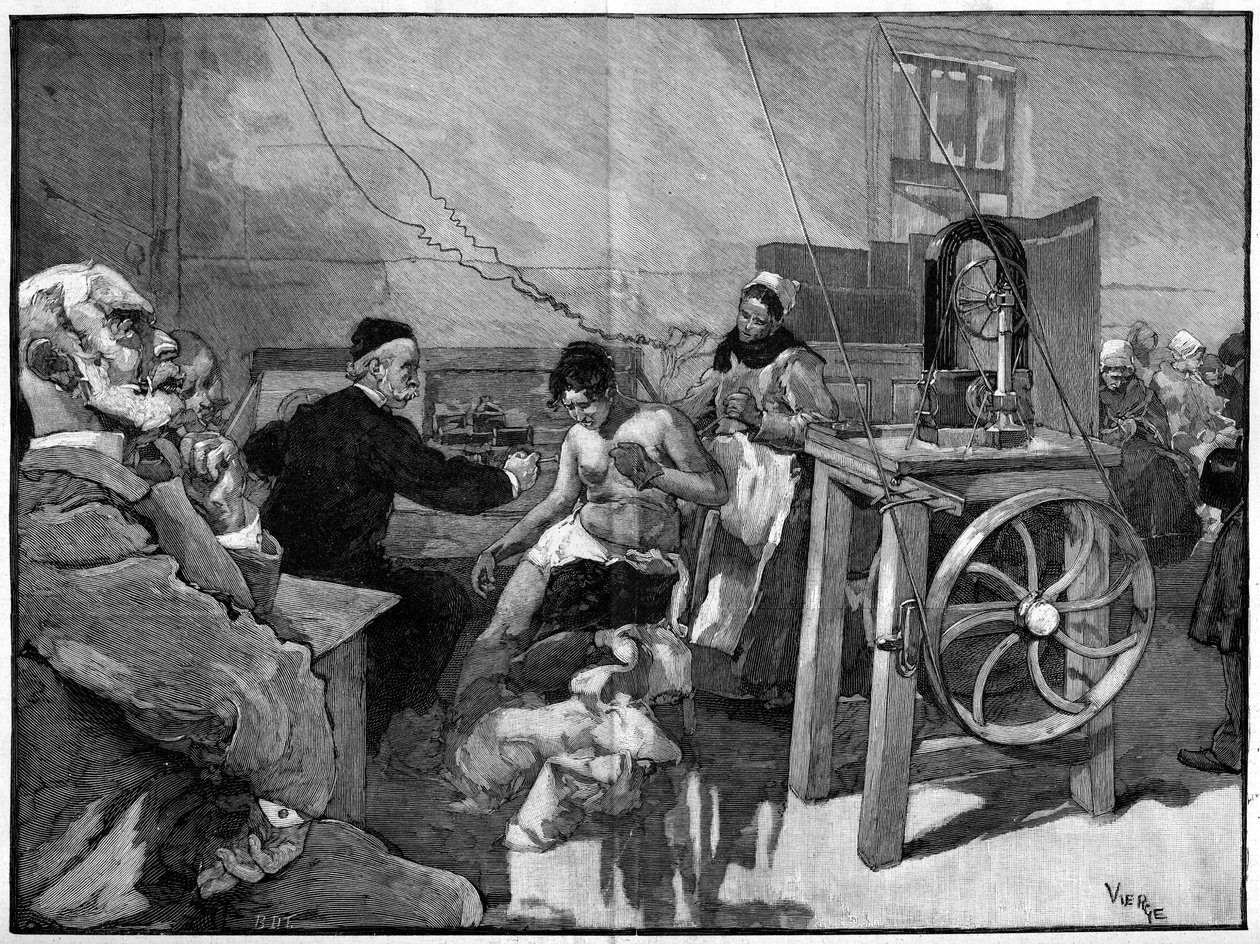サルペトリエールでの電気療法：1887年のVigouroux博士による診断 作： ダニエル・ウラビエタ・ヴィエルジュ