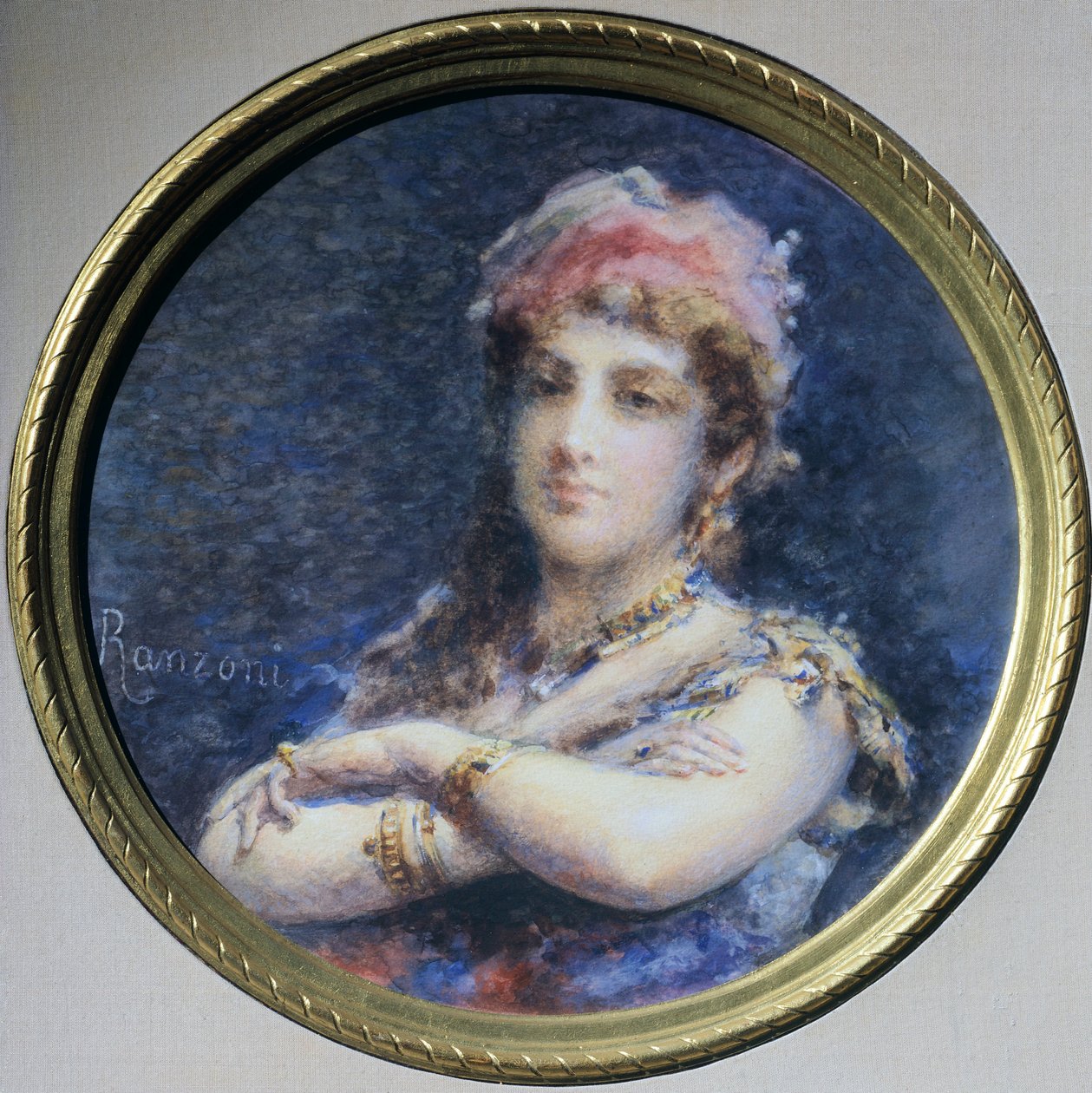 トルベツコイ王女の肖像、ダニエレ・ランゾーニ作（1843-1889）、水彩 作： ダニエル・ランゾーニ