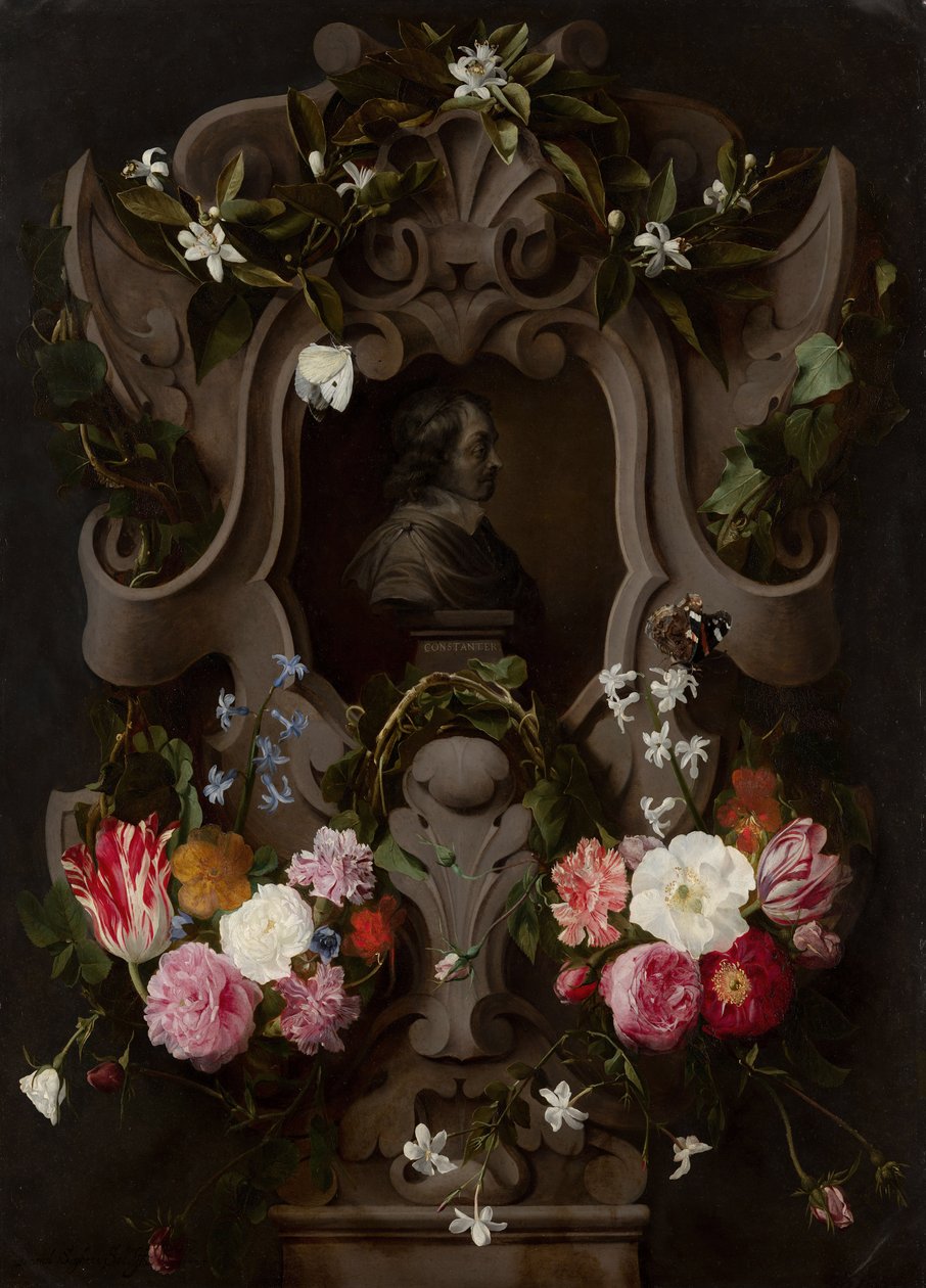 バストの周りの花のカルトゥーシュ 作： ダニエル・セガース