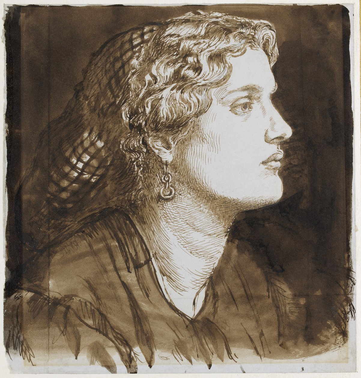 Fanny Cornforthのポートレート（紙にペンと茶色のインク） 作： ダンテガブリエルチャールズロセッティ