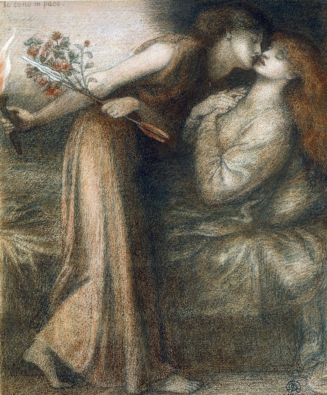 ベアトリーチェの死の日のダンテの夢（Io sono in pace） - Dessin de Dante Gabriel Rossetti (1828-1882) 作： ダンテガブリエルチャールズロセッティ