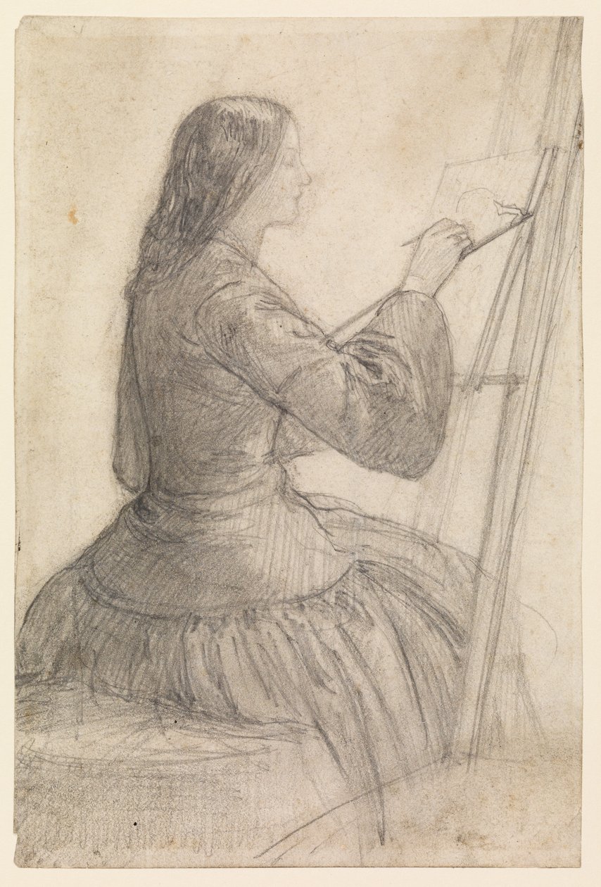 エリザベスシドダル、イーゼルに座って、絵画、1854-55年頃 作： ダンテガブリエルチャールズロセッティ