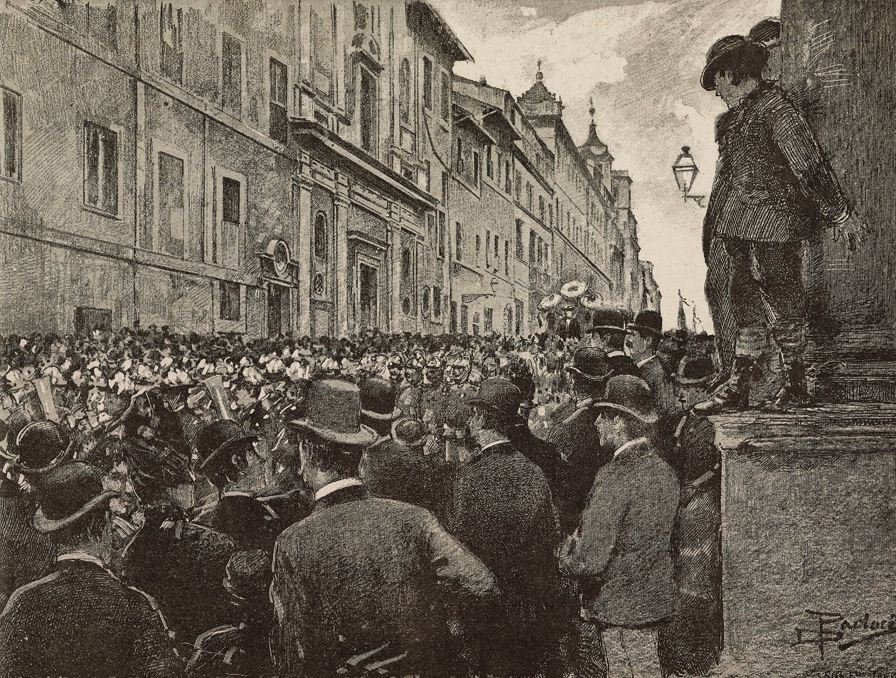 アゴスティーノ・ベルターニ（1812-1886）の葬儀、イタリアの愛国者、政治家、イタリア、ローマ、ダンテ・パオロッチによるデッサン、『L