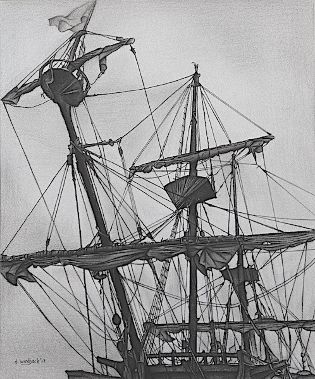 Ghostly Galleon, 2017（紙に鉛筆、インク） 作： ダレル・ウィンドジャック