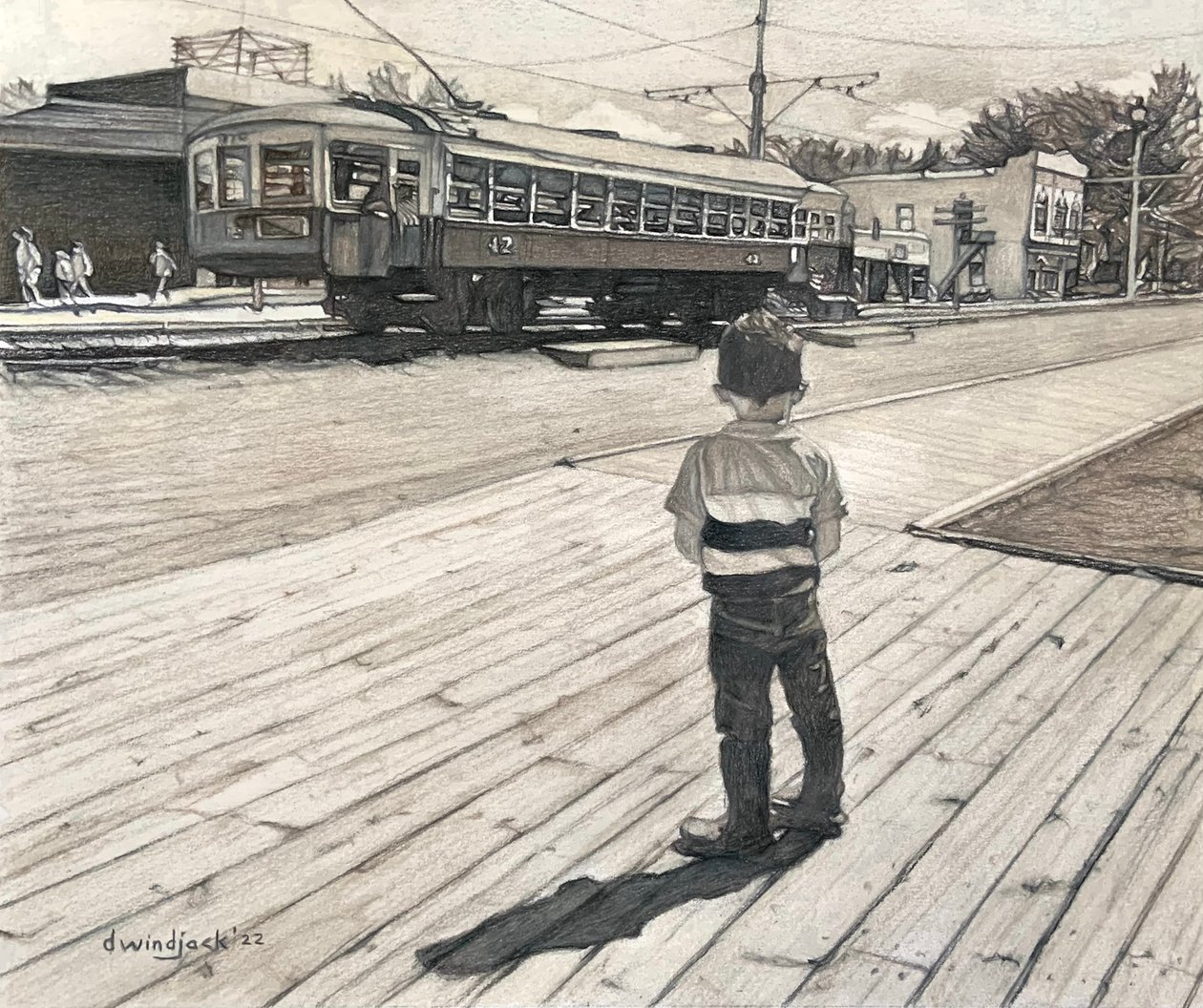 Spellbound At Fort Edmonton, 2022（紙に鉛筆） 作： ダレル・ウィンドジャック