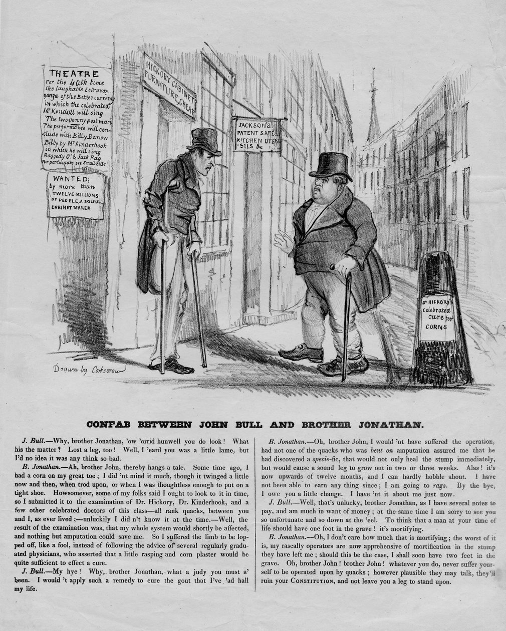 ジョンブルとジョナサン兄弟の間の会議1836年頃 作： デビッド・クレイプール・ジョンストン