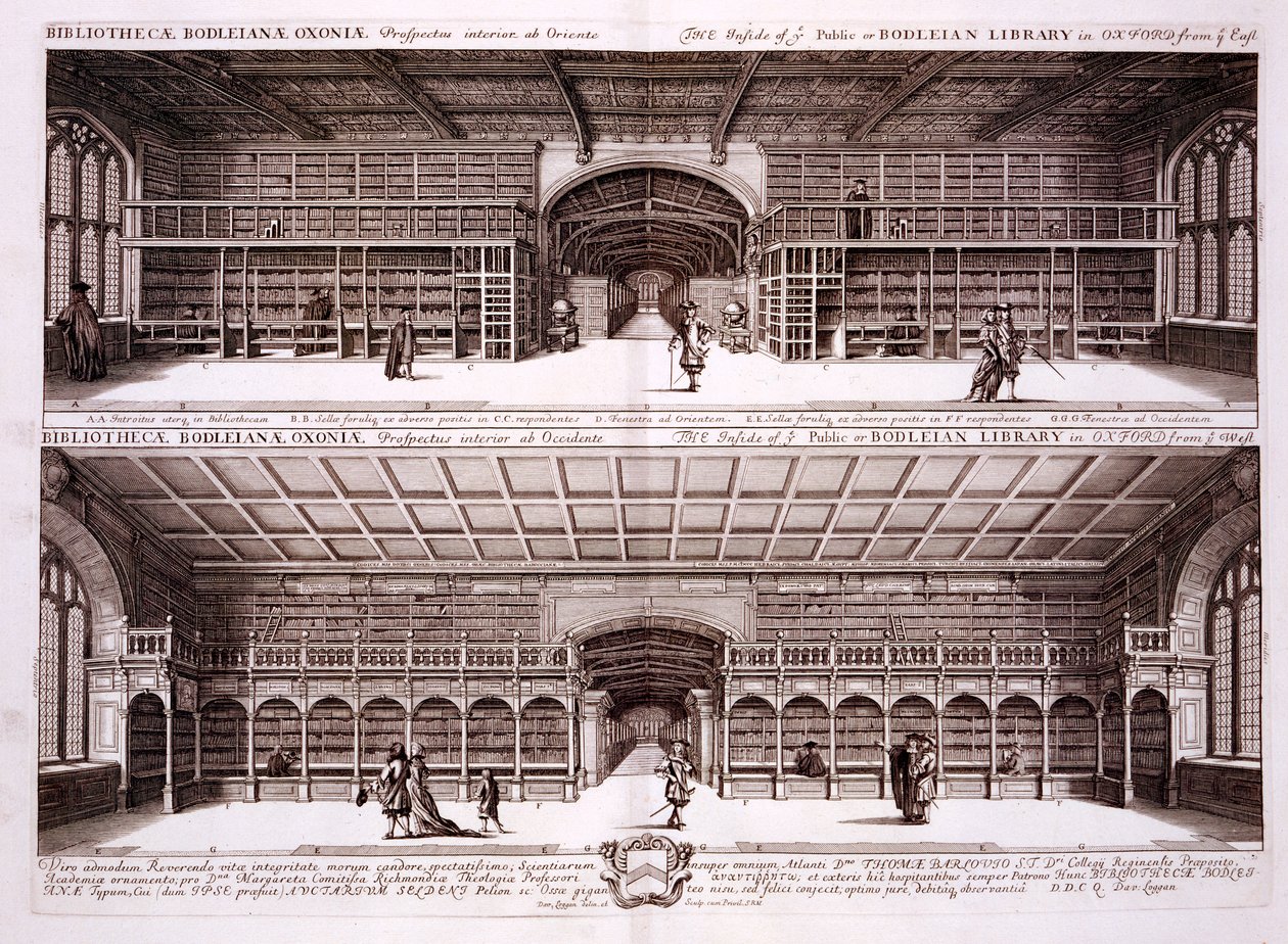 Oxonia Illustrata、1675年のBodeleian Library、Oxfordの内部 作： デヴィッド・ローガン