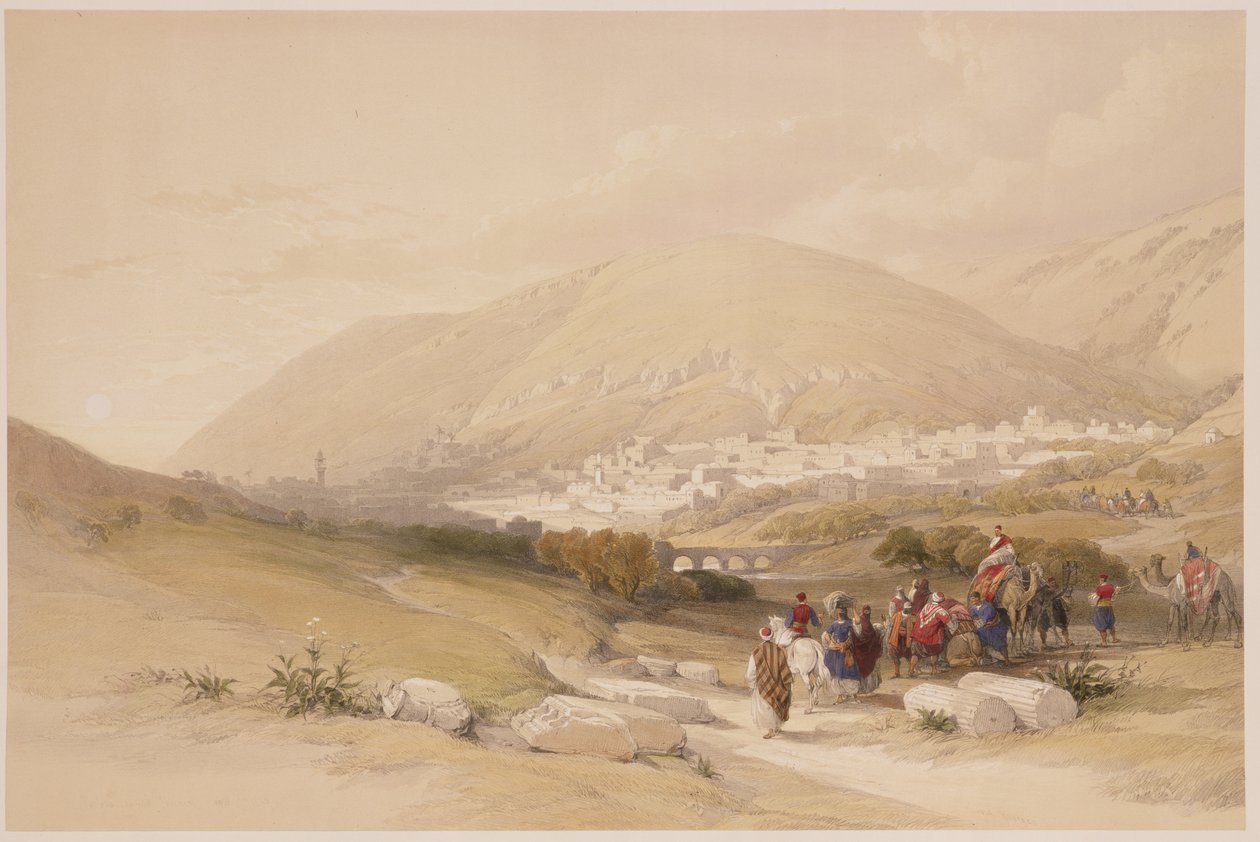 1839年4月17日、ナブルス、シェシェム、「聖地」のボリュームIのプレート42。 1842 作： デビッド・ロバーツ