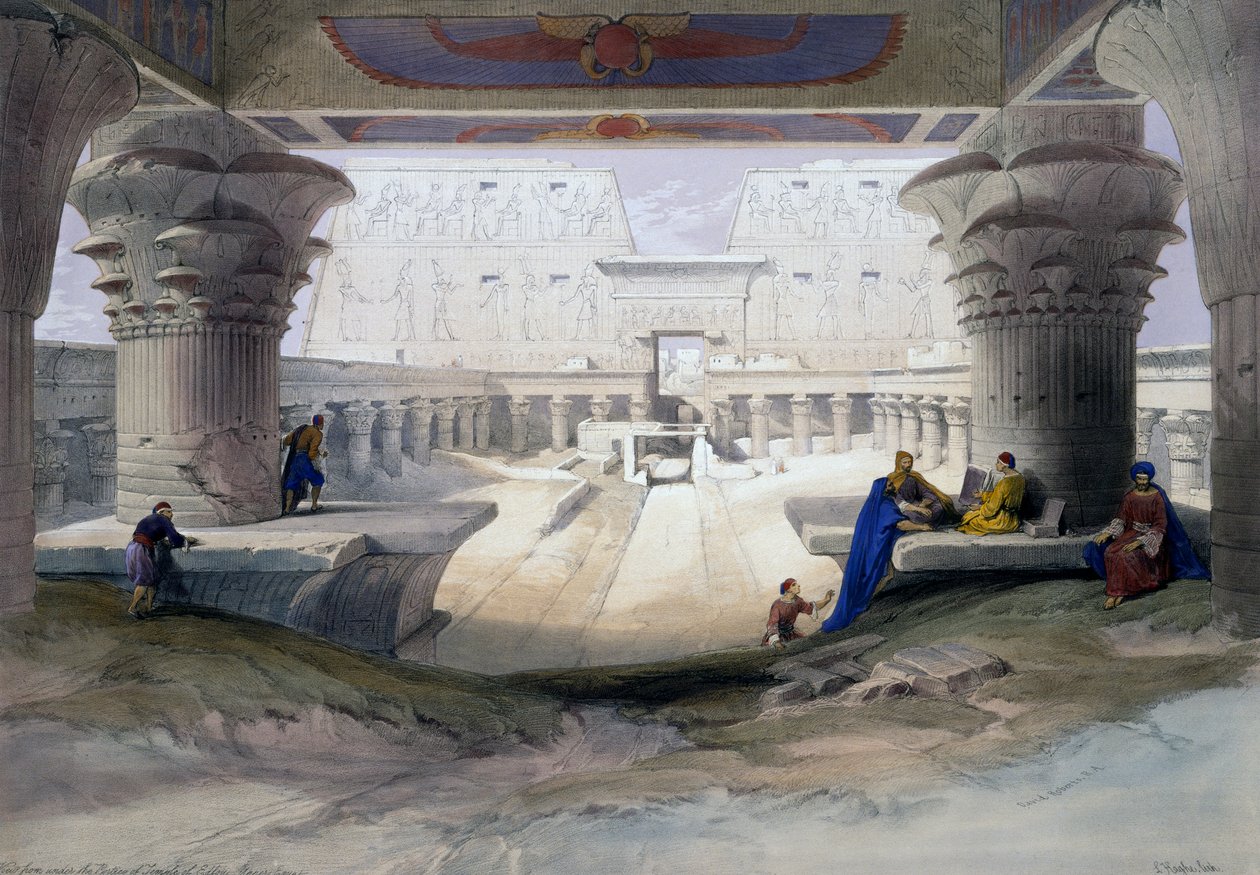 エドフ神殿、デビッド・ロバーツ（1796-1864）の図面からのエングレーヴィング（「エジプトとヌビア」より 作： デビッド（後）ロバーツ