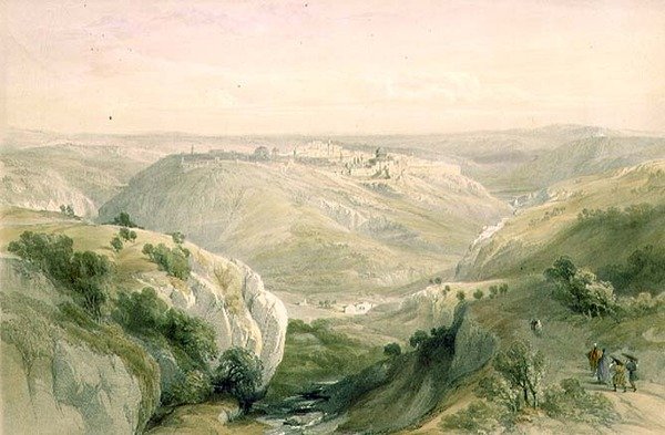 南から見たエルサレム、1839年4月12日、プレート10、「The Holy Land」第1巻より、Louis Haghe (1806-85)の彫刻、パブ。1842年（リトグラフ）。 作： デビッド（後）ロバーツ