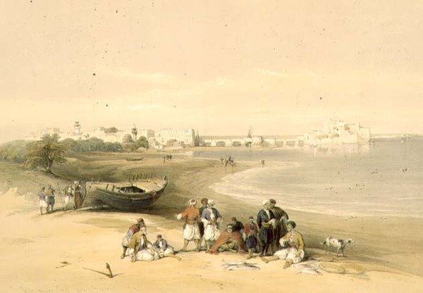 サルダ、古代シドン、1839年4月28日、プレート73、ルイ・ハーゲ（1806-85）が彫刻した「聖地」の第2巻から。1843年（リトグラフ）。 作： デビッド（後）ロバーツ