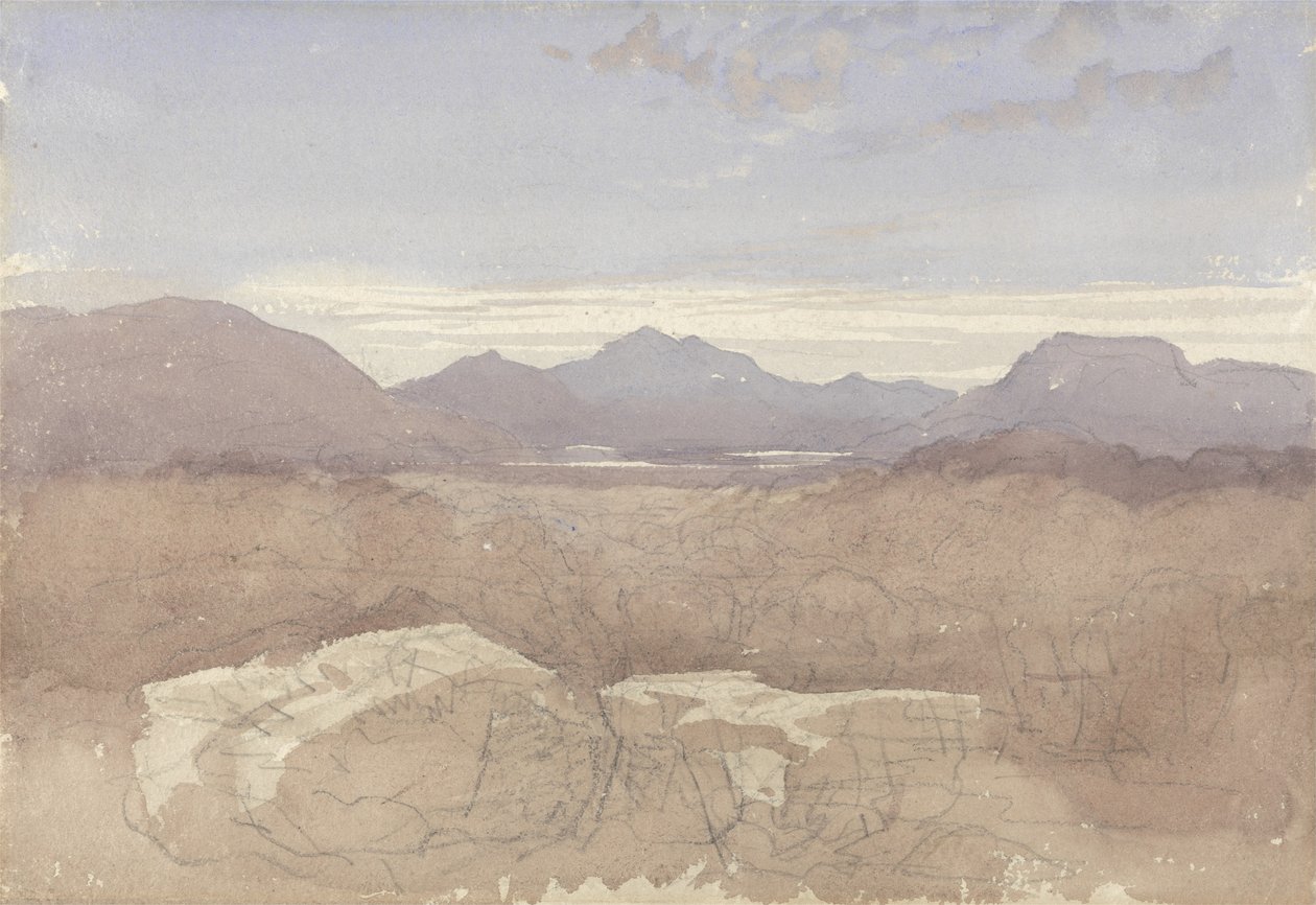 山岳地帯、北ウェールズ、1818年頃（紙にグラファイト付き） 作： デビッドコックス