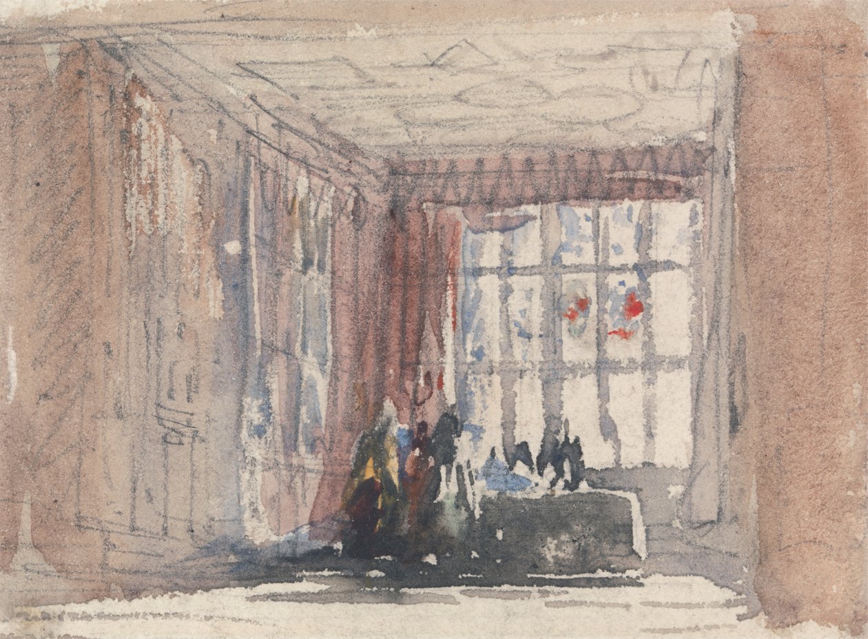 Uma sala Tudor com figuras, possivelmente Hardwick Hall ou Haddon Hall 作： デビッドコックス