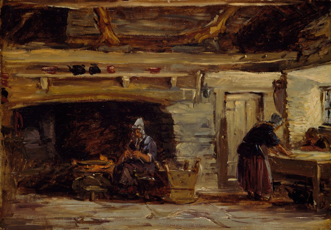 コテージのインテリア、Bettws-y-Coed 近くの Trossavon、1844-1847。 作： デビッド・コックス長老