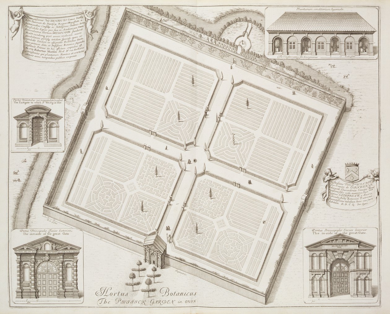 Hortus Botanicus、「Physick Garden、オクソン」、「Oxonia Illustrata」より1675年 作： デヴィッド・ローガン