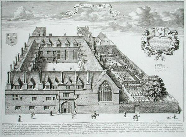 オックスフォード大学ジーザス・カレッジ、1675年に出版された「Oxonia Illustrata」より（エングレーヴィング） 作： デヴィッド・ローガン