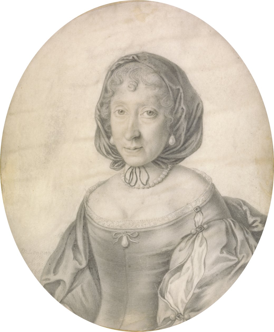 女性の肖像画、1666年（ベラムの黒鉛とウォッシュ） 作： デヴィッド・ローガン