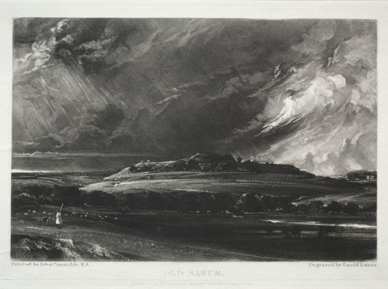 風景のさまざまな主題、イギリスの風景の特徴... Old Sarum、1832。 作： デビッドルーカス
