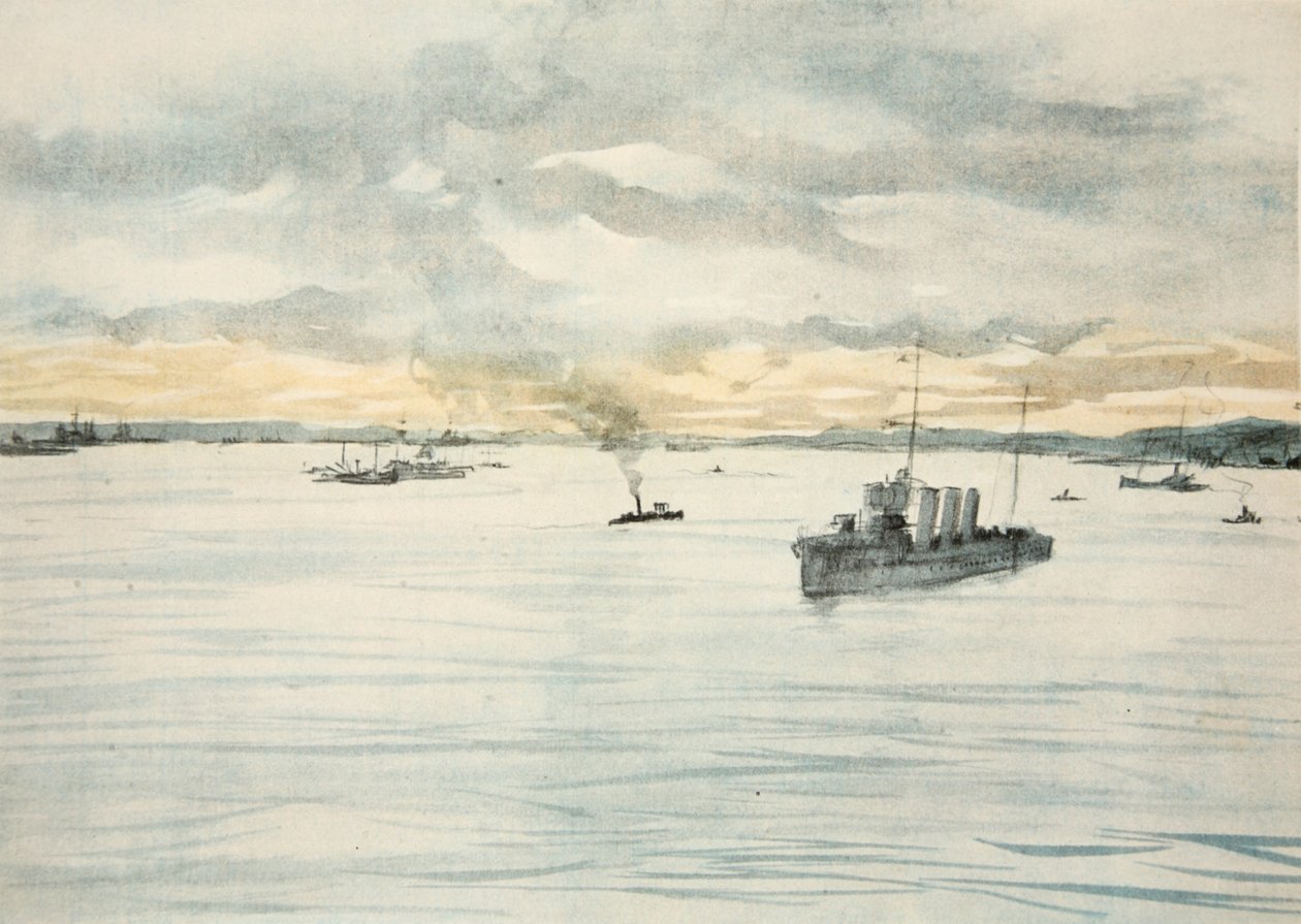 港に停泊する駆逐艦、『西部戦線』（カントリー・ライフ社）より 作： デビッドミュアヘッドボーン