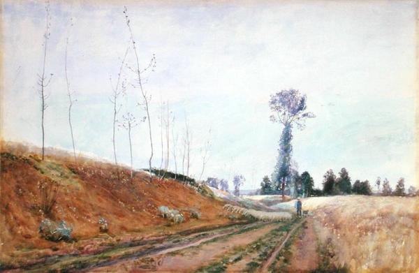 ピカルディの道端の牧草地、1887年頃（紙にグワッシュ） 作： デビッドマレー