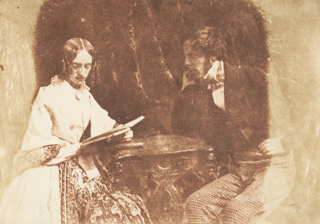 座っているカップル、読書する女性、1843-47。 作成者: David Octavius Hill、Robert Adamson、Hill & Adamson。 作： ヒルとアダムソン