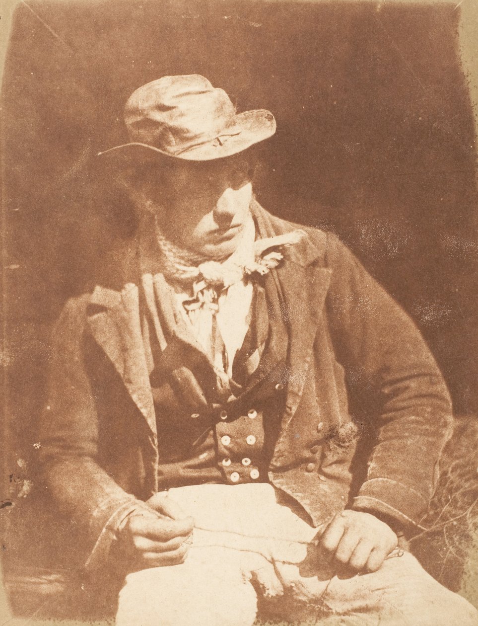 ニューヘブンの漁師、1843～47年。 作成者: David Octavius Hill、Robert Adamson、Hill & Adamson。 作： ヒルとアダムソン