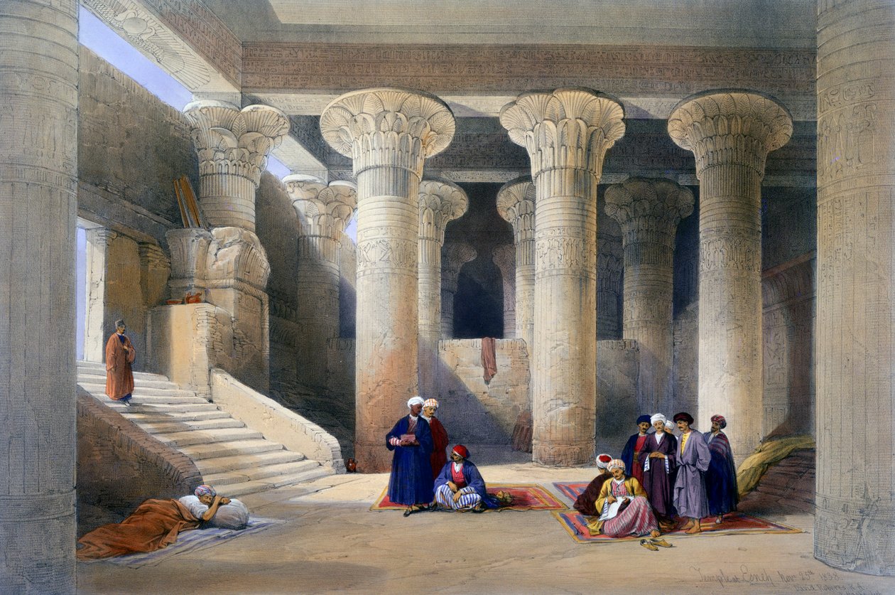 「上エジプト、エスナの神殿の内部」、1838 年 作： デビッド・ロバーツ、ルイ・ハゲ