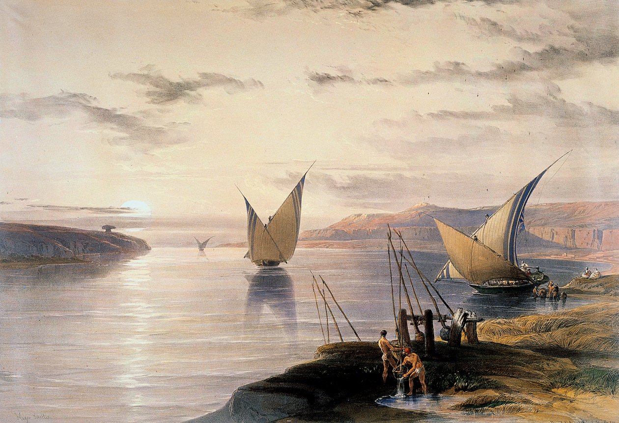 「ナイル川のボート」、c1838-1839 作： デビッド・ロバーツ
