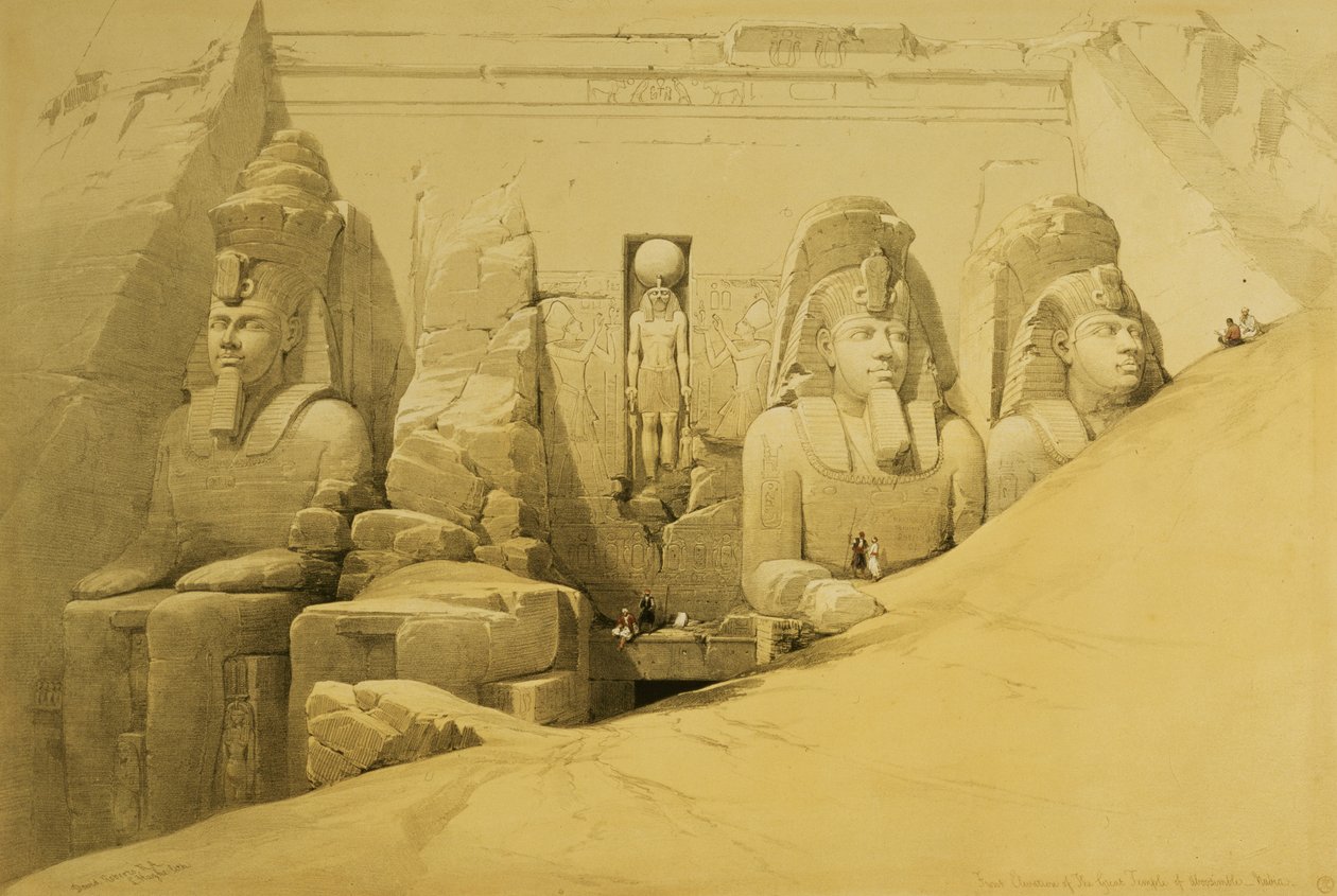 ルイハゲ（1806-85）のパブによって彫刻された、「エジプトとヌビア」のボリュームIIのアブーシンベルの大寺院の正面標高、プレート44。 1849 作： デビッド・ロバーツ