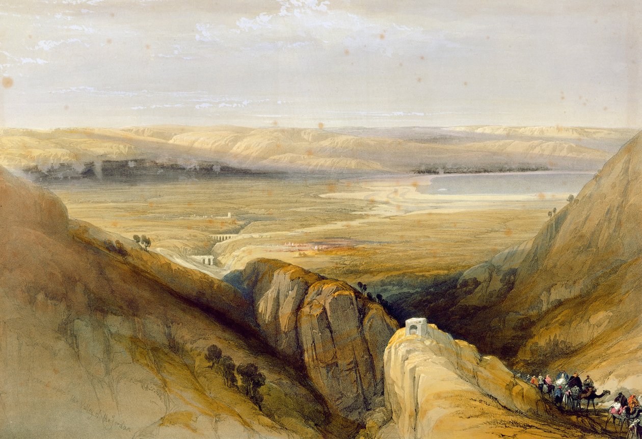 1842年にロンドンで1842年にロンドンで出版されたLouis Haghe（1806-85）の「聖地」のボリュームIIからのジョーダンバレー 作： デビッド・ロバーツ
