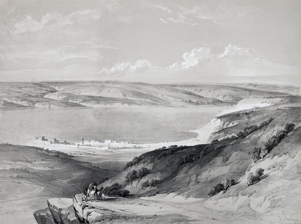 デヴィッド・ロバーツ（1796-1864）のリトグラフ「ガリラヤの海」（『聖地への航海』より 作： デビッド・ロバーツ