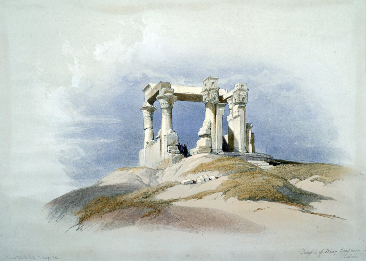 ヌビア、ワディ・カルダッシーの神殿」、水彩画。デイヴィッド・ロバーツ（1796-1864） スコットランドの画家、東洋学者。古代エジプト 考古学 宗教 神話 遺跡
