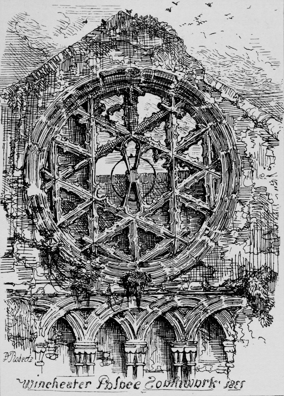 ウィンチェスター家のホールの円形窓ウィンチェスター宮殿、サザーク、1835年、1912年 作： デビッド・ロバーツ