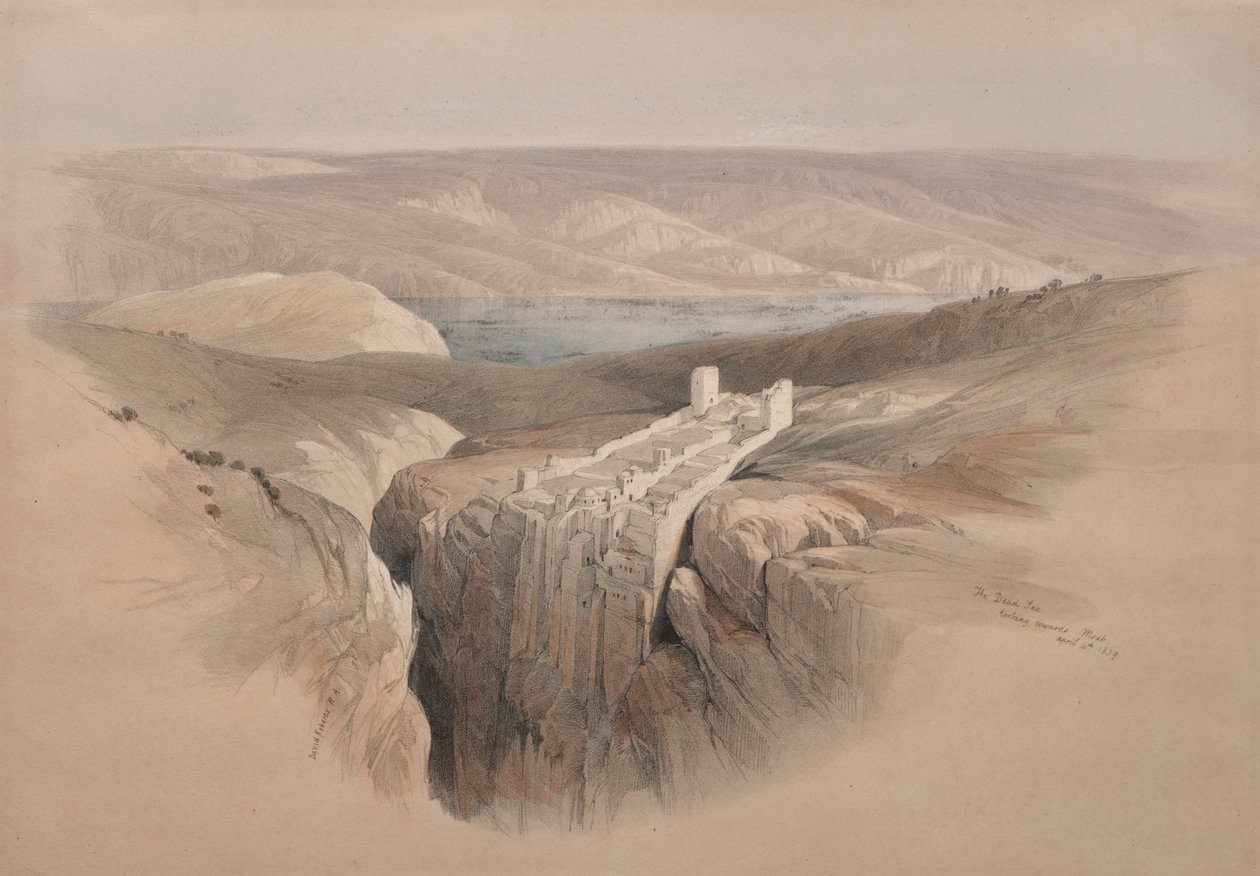 1839年、モアブに向かって死海を見つめる。 作： デビッド・ロバーツ