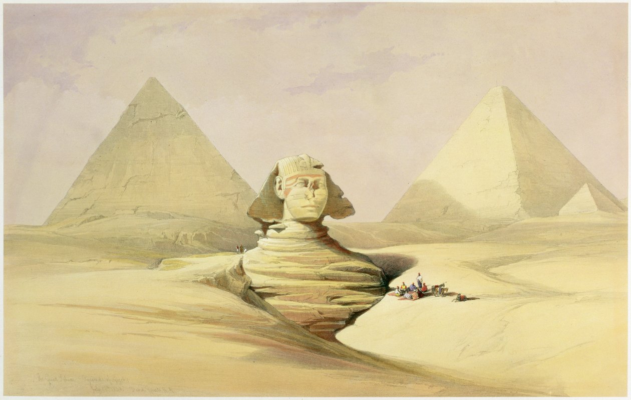 「ギザの大スフィンクスとピラミッド」、エジプト、c1845 作： デビッド・ロバーツ
