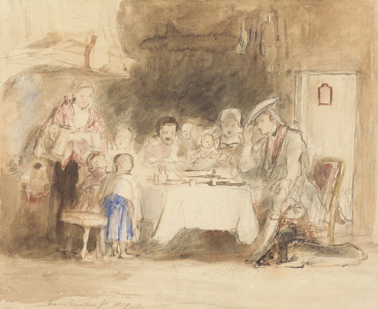 1839年の肉の前の猶予（紙と黒鉛の上にペンとインクでトイレ） 作： デビッド・ウィルキー