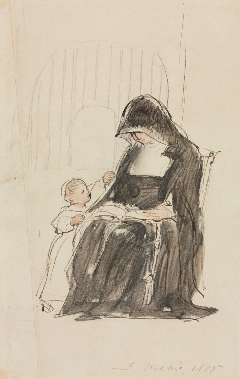 子への修道女の読書、1835年。 作： デビッド・ウィルキー