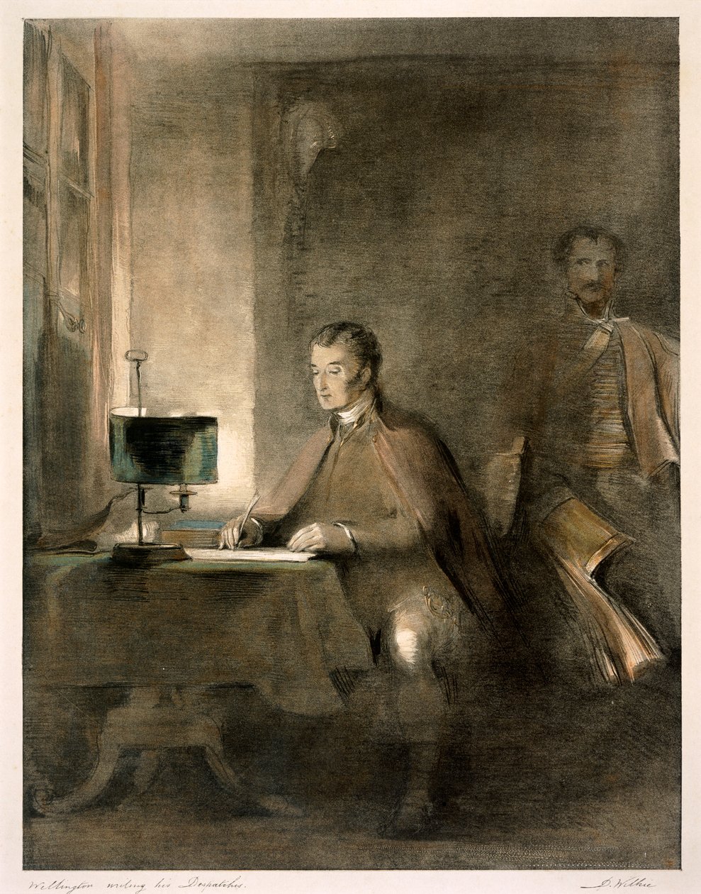 「ウェリントンが彼の派遣を書いている」、c1836 作： デビッド・ウィルキー