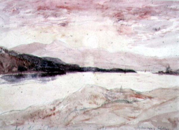 アリーン湖、アーガイルシャー：マル島と北からの眺め（紙にトイレ） 作： デビッド・ヤング・キャメロン
