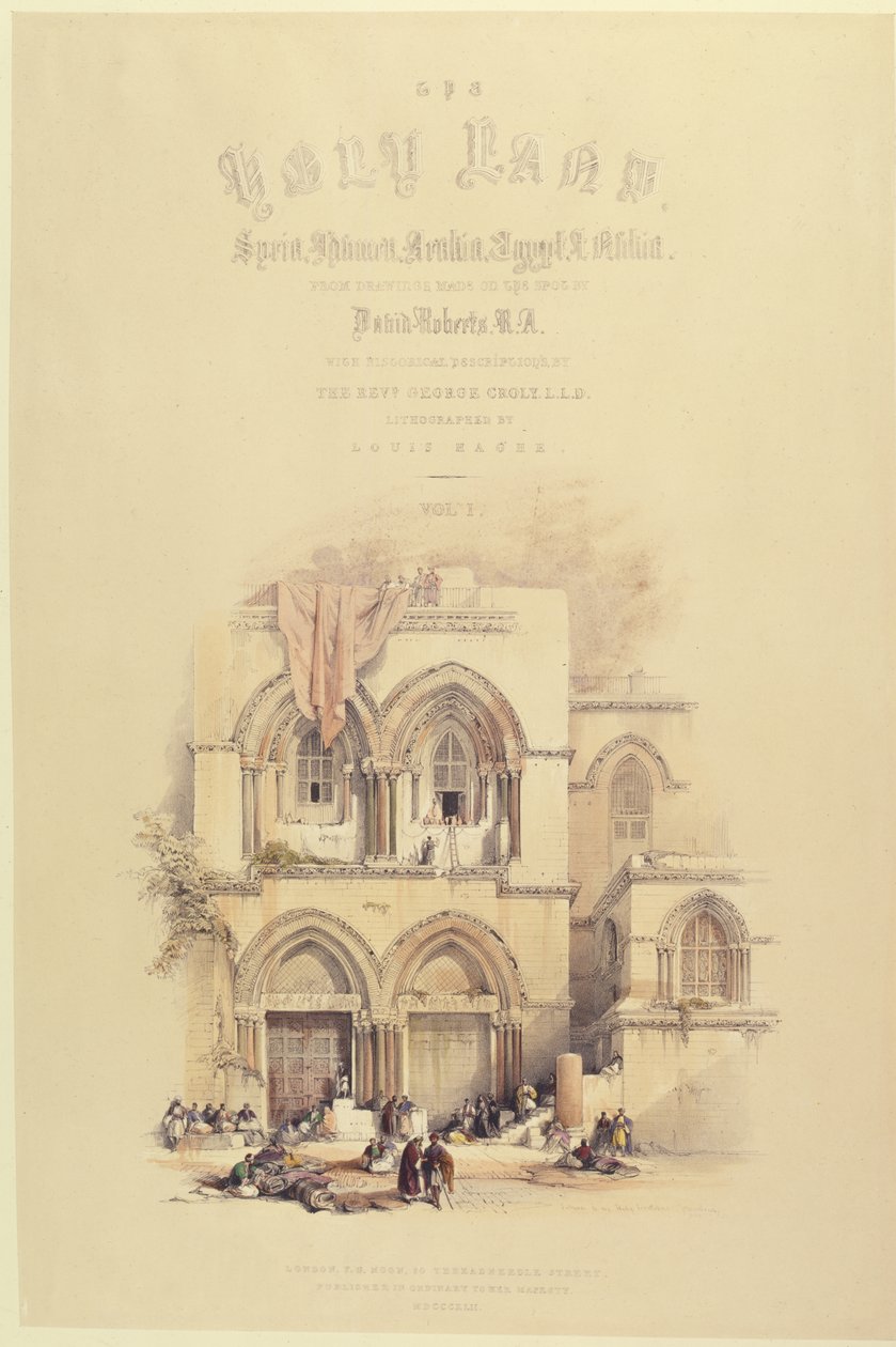 1842年にロンドンで発行されたLouis Haghe（1806-85）によって彫刻された聖地のボリュームIのタイトルページ 作： ロバートの後のデイビッド
