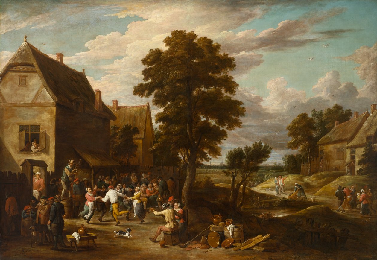 村の旅館のダンサー、1660 年代頃（キャンバスに油彩） 作： ダフィット・テニール（のワークショップ）