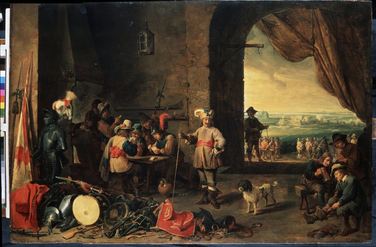 守衛室。 David Teniers the Young（1610-1690）による絵画。 木に油彩、69 x 103 cm 作： デビッドテニアーズザヤンガー