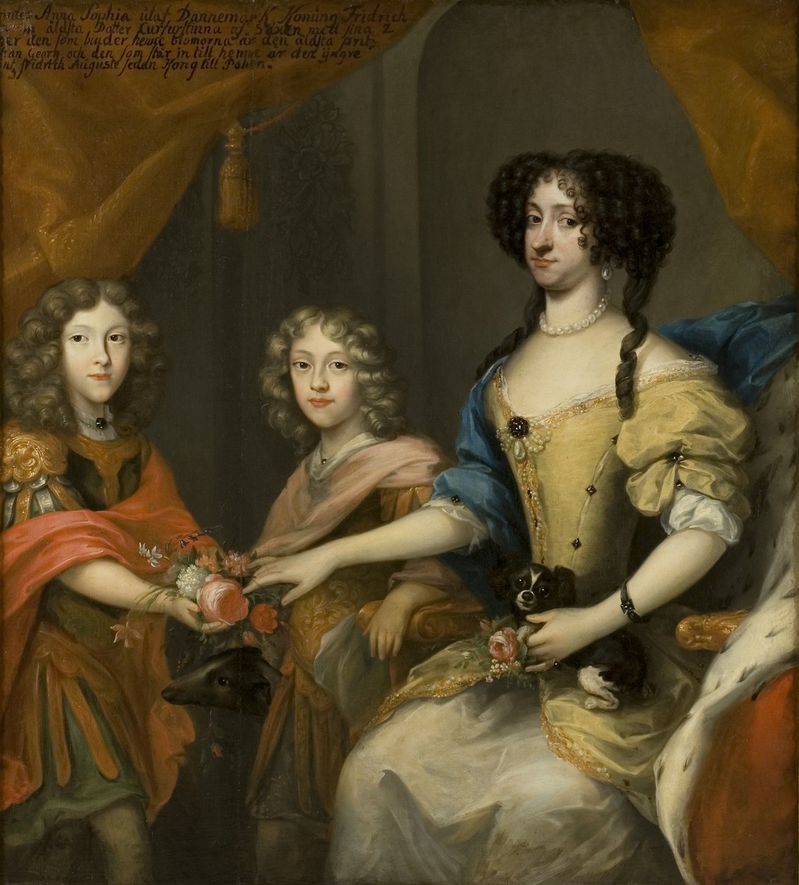 1680年頃、息子のヨハンゲオルクとフリードリヒアウグストとともに、ザクセンの女王であるデンマークの王女、アンナソフィア 作： デビッド・フォン・クラフト