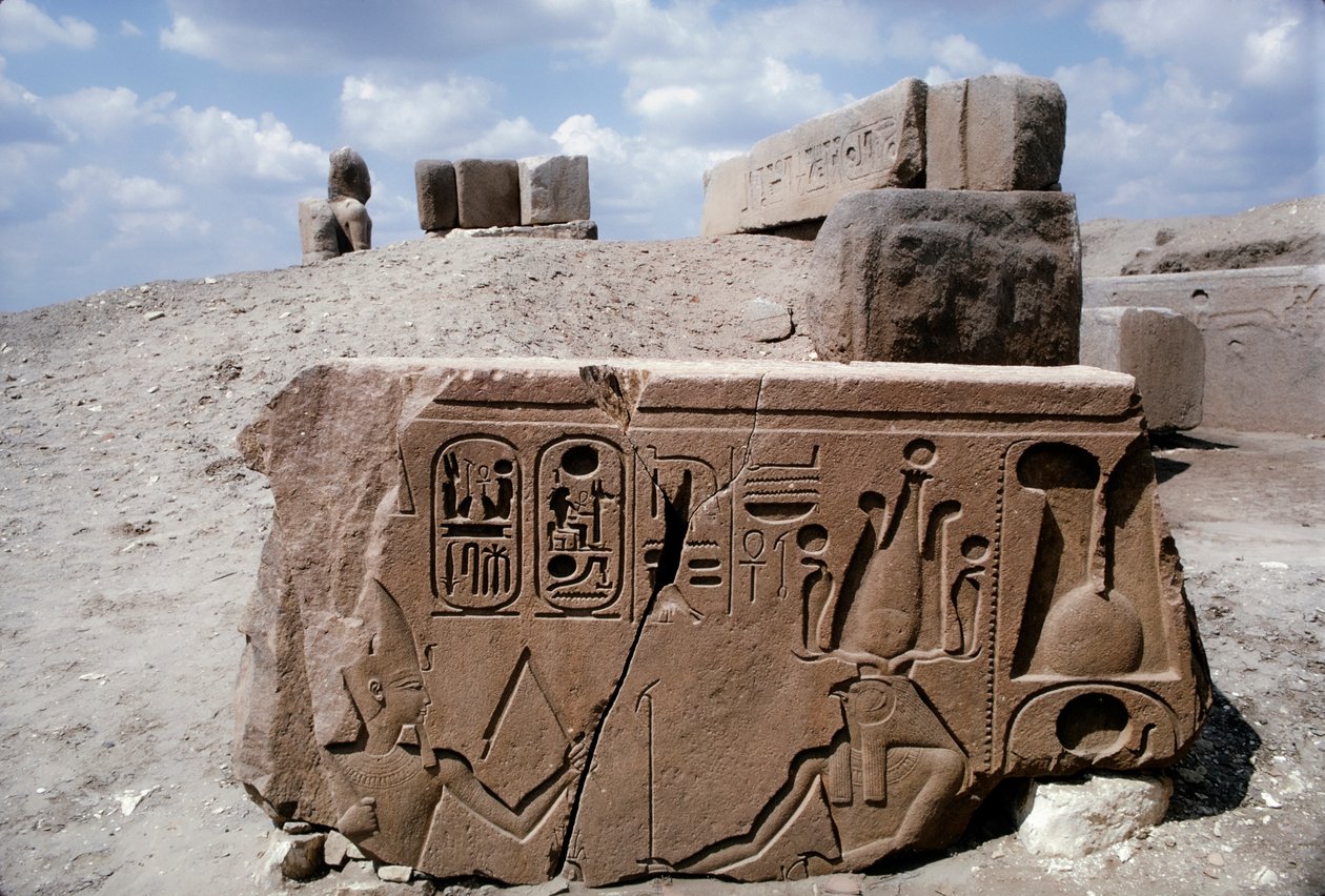 エジプト、古代都市タニスの石造遺跡に描かれたヒエログリフの絵 作： ディーン・コンガー